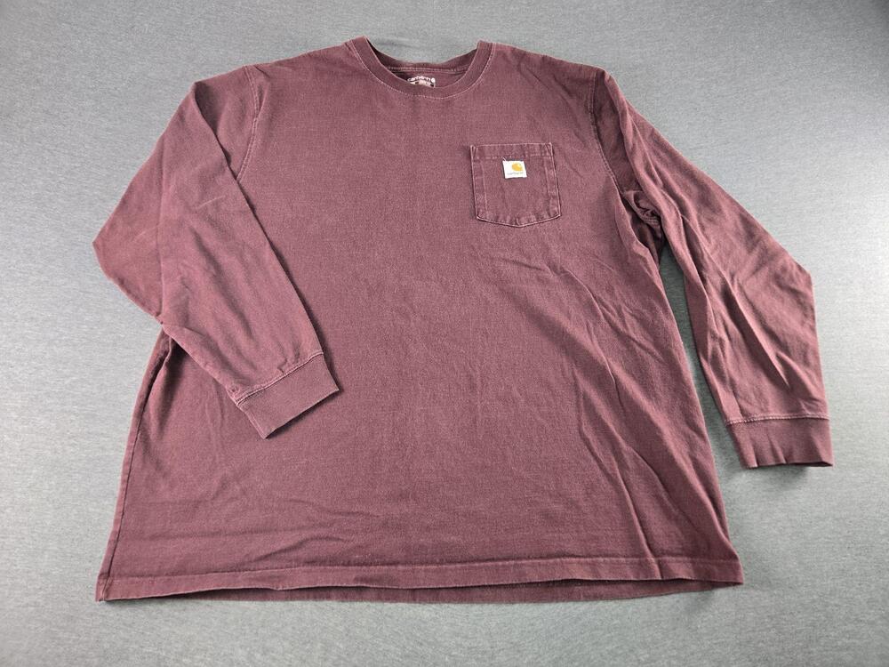 Carhartt Shirt Mens 2XL Red Long Sleeve Pocket Logo Loose Fit Cotton Tee